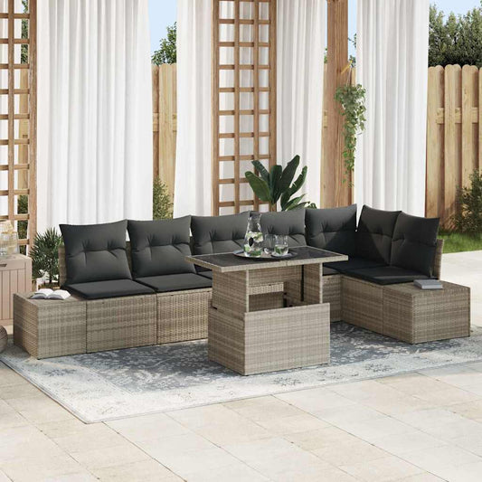 Set Divano da Giardino 7 pz Grigio chiaro polyrattan