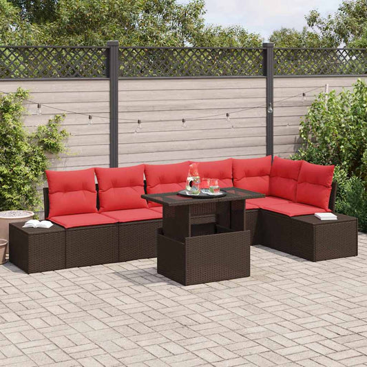 Set Divano da Giardino 7 pz 6-Numero di posti Marrone e Rosso | homemem39
