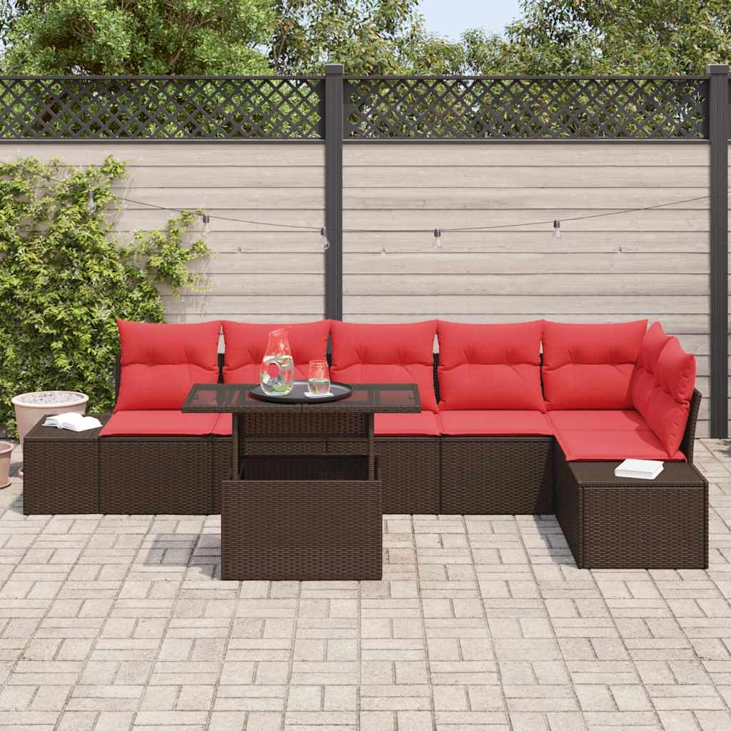Set Divano da Giardino 7 pcs Marrone e Rosso polyrattan | homemem39