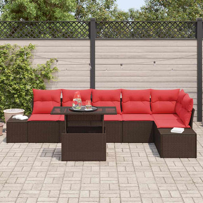 Set Divano da Giardino 7 pcs Marrone e Rosso polyrattan | homemem39