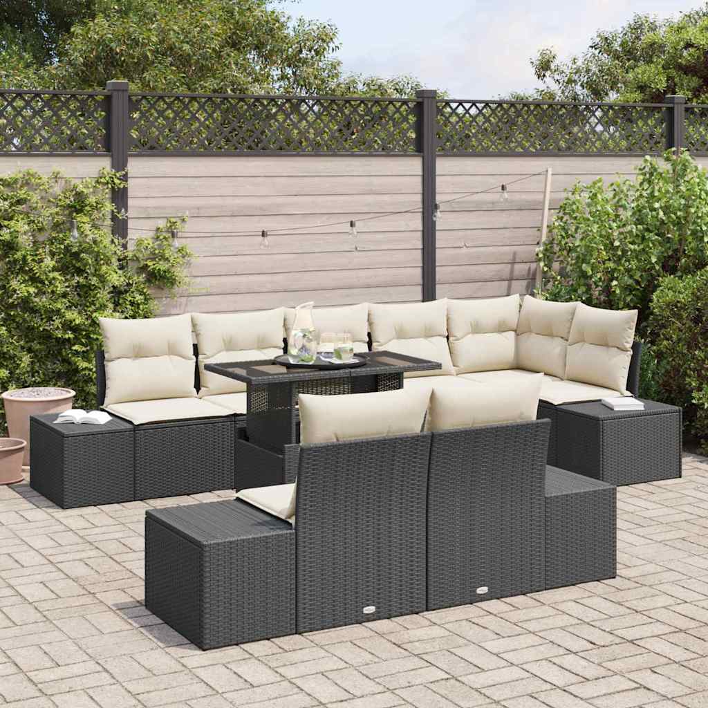 Set Divano da Giardino con cuscino 9 pcs Nero e crema | homemem39