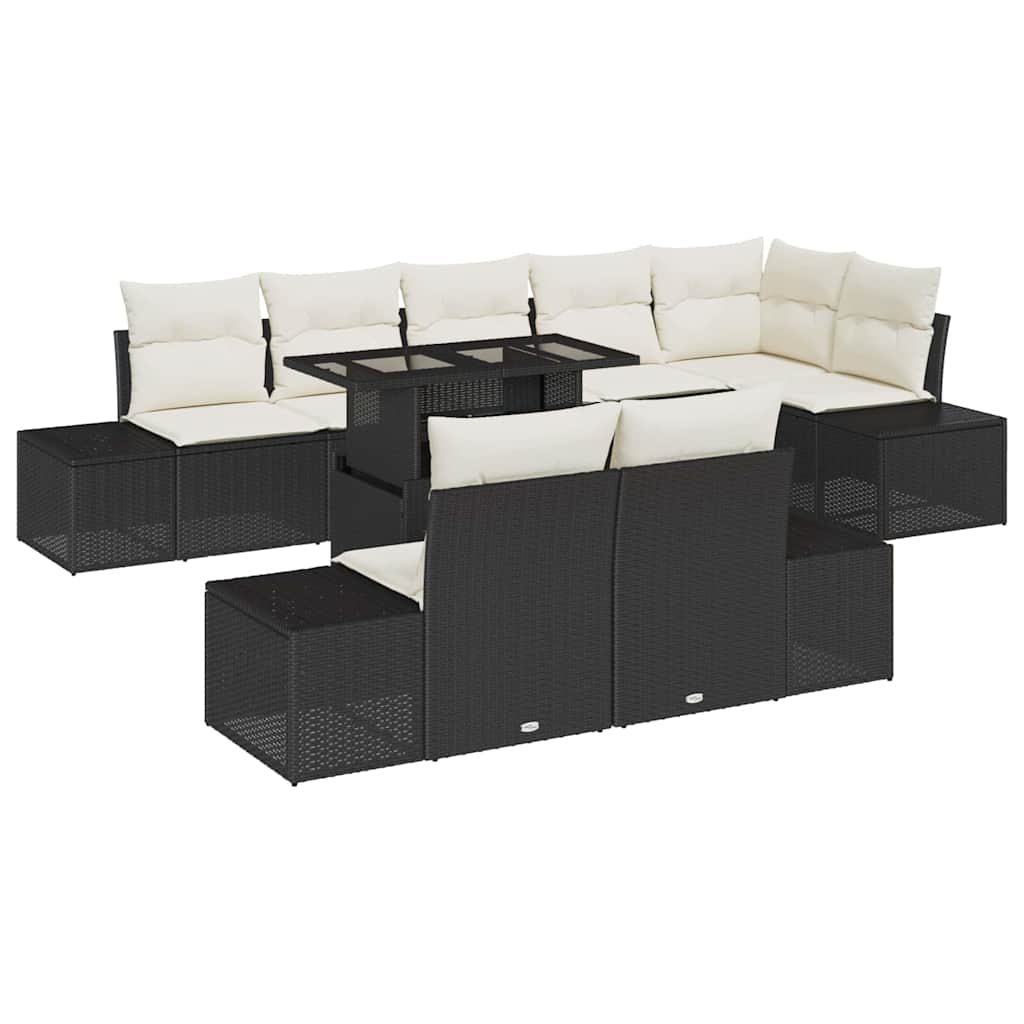 Set Divano da Giardino con cuscino 9 pcs Nero e crema | homemem39