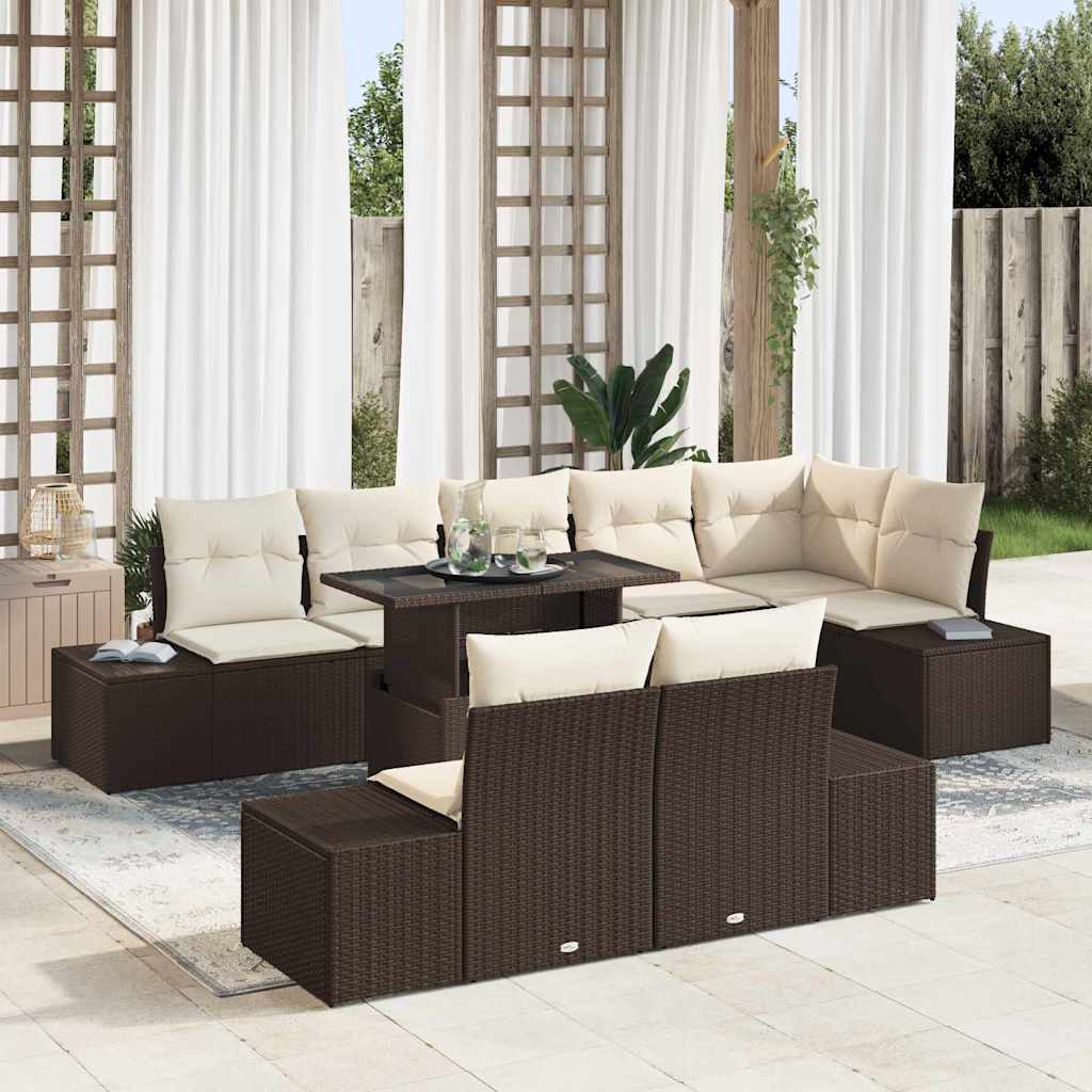 Set Divano da Giardino 9 pcs Marrone e Crema polyrattan | homemem39