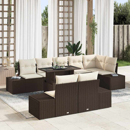 Set Divano da Giardino 9 pcs Marrone e Crema polyrattan | homemem39