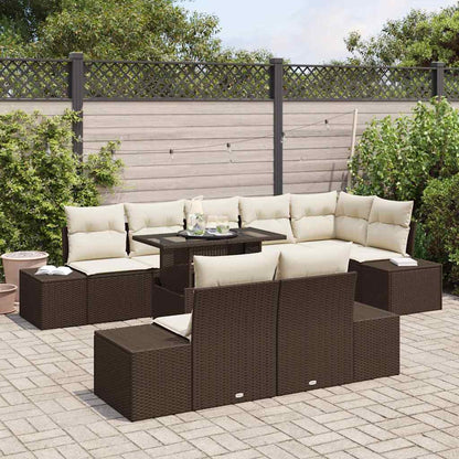 Set Divano da Giardino 9 pcs Marrone e Crema polyrattan | homemem39