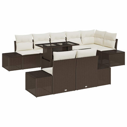 Set Divano da Giardino 9 pcs Marrone e Crema polyrattan | homemem39