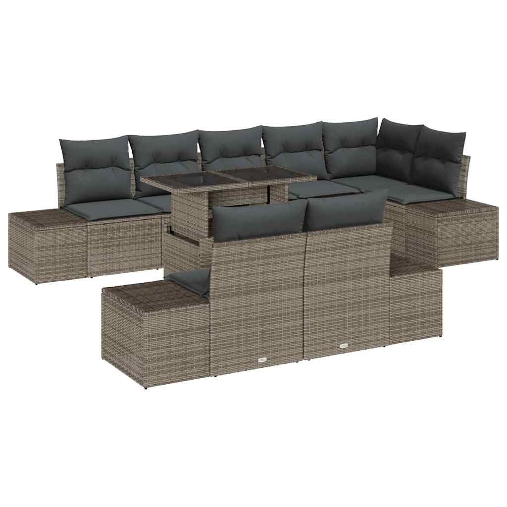 Set Divano da Giardino con cuscino 9 pcs Grigio polyrattan | homemem39
