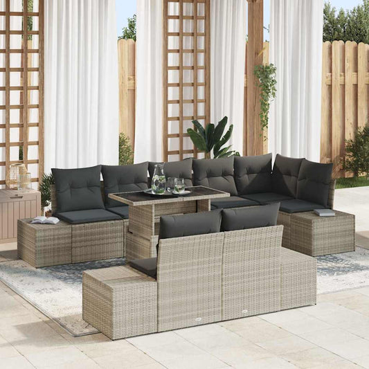 Set Divano da Giardino 9 pz Grigio chiaro polyrattan