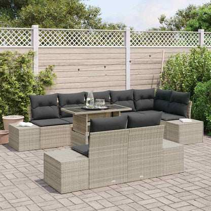 Set Divano da Giardino 9 pz Grigio chiaro polyrattan