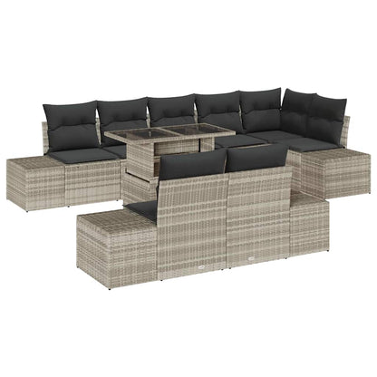 Set Divano da Giardino 9 pz Grigio chiaro polyrattan