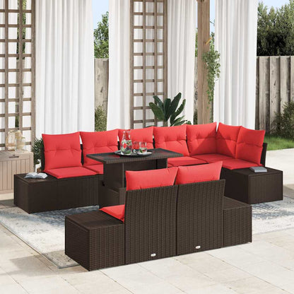 Set Divano da Giardino 9 pcs Marrone e Rosso polyrattan | homemem39