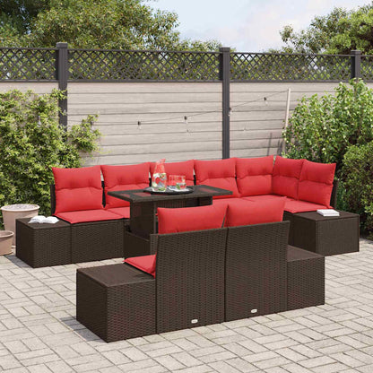 Set Divano da Giardino 9 pcs Marrone e Rosso polyrattan | homemem39