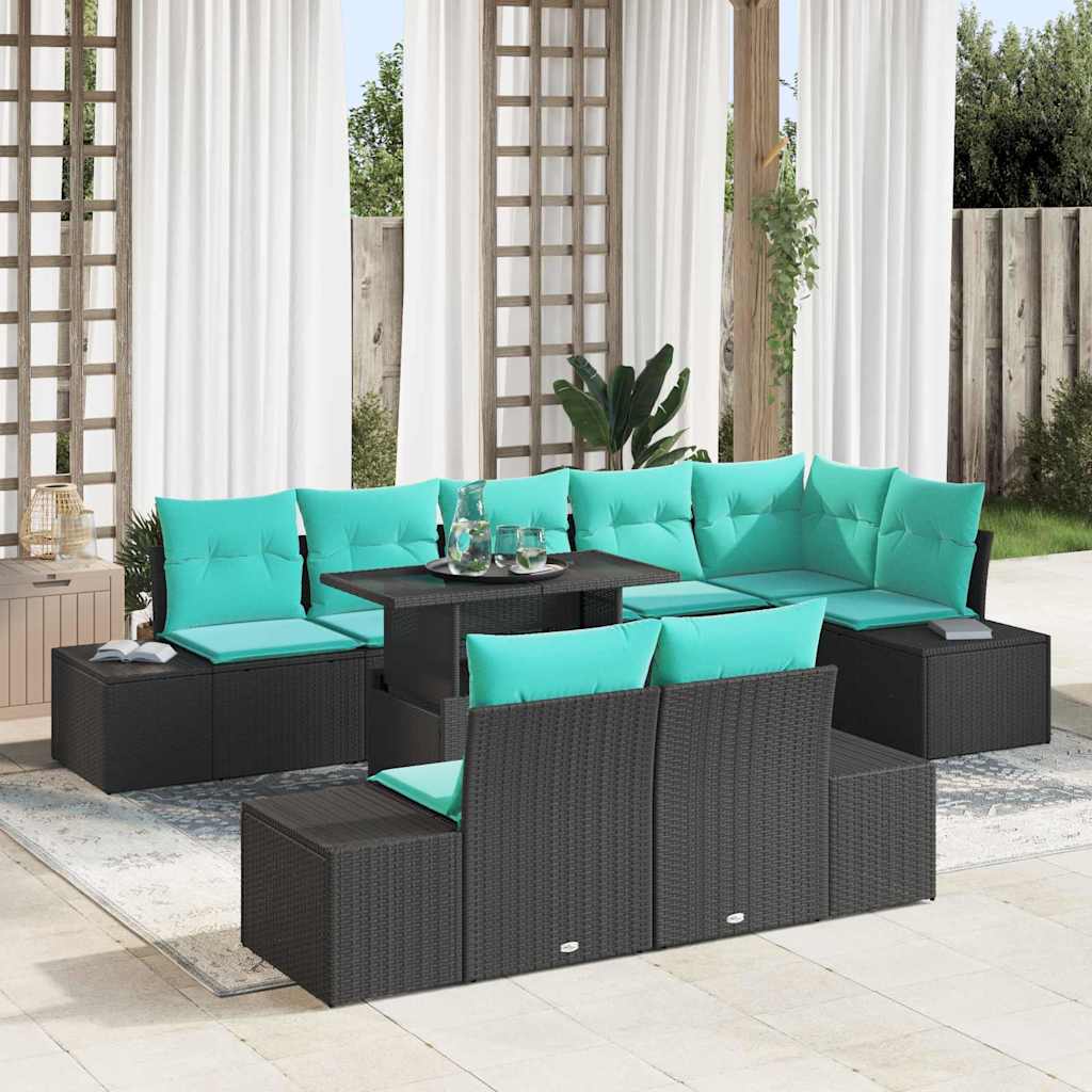 Set Divano da Giardino 9 pz 8-Numero di posti Nero e Blu | homemem39