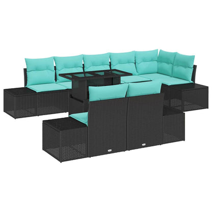 Set Divano da Giardino 9 pz 8-Numero di posti Nero e Blu | homemem39