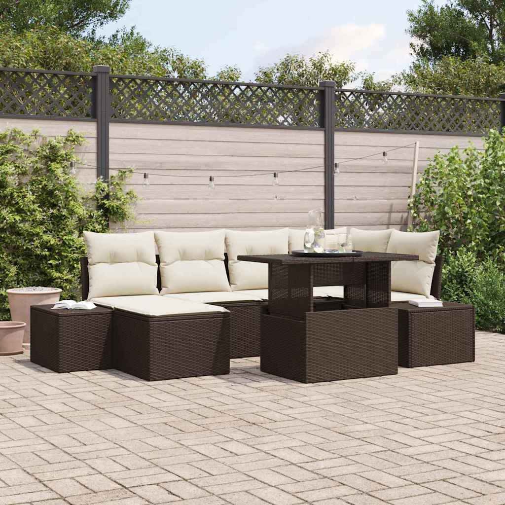 Set Divano da Giardino con cuscino 7 pcs Marrone e crema | homemem39