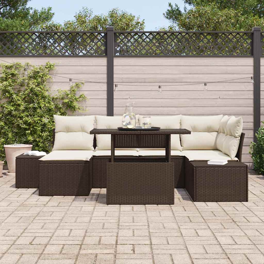 Set Divano da Giardino con cuscino 7 pcs Marrone e crema | homemem39
