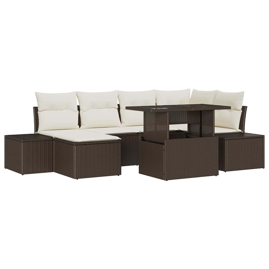 Set Divano da Giardino con cuscino 7 pcs Marrone e crema | homemem39