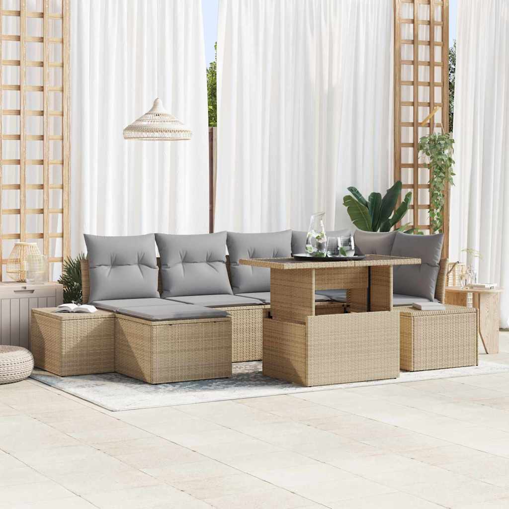 Set Divano da Giardino 7 pz Beige e Grigio Chiaro polyrattan | homemem39
