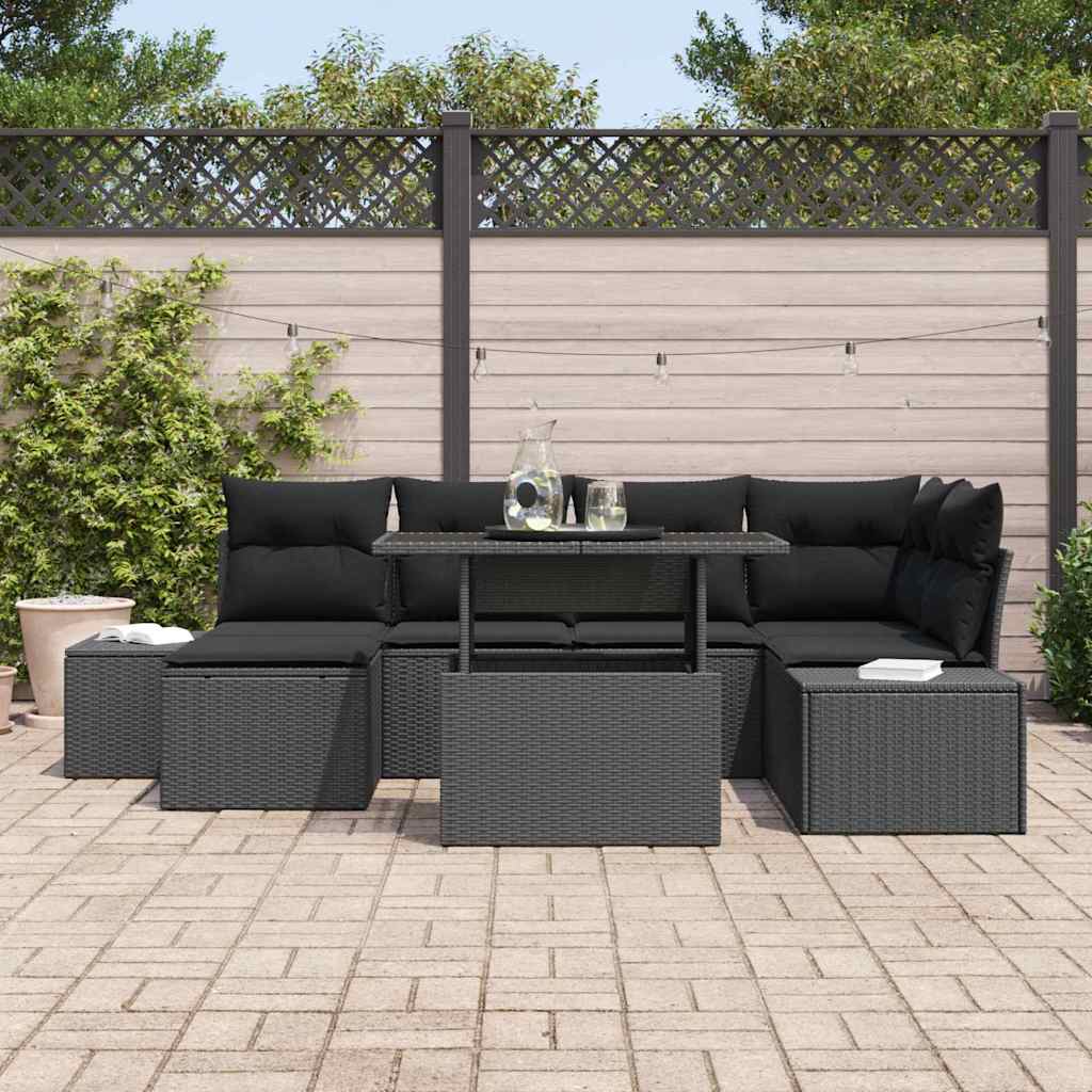 Set Divano da Giardino 7 pz Nero polyrattan | homemem39