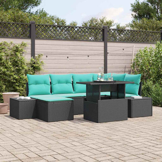 Set Divano da Giardino 7 pz Nero e Blu polyrattan | homemem39