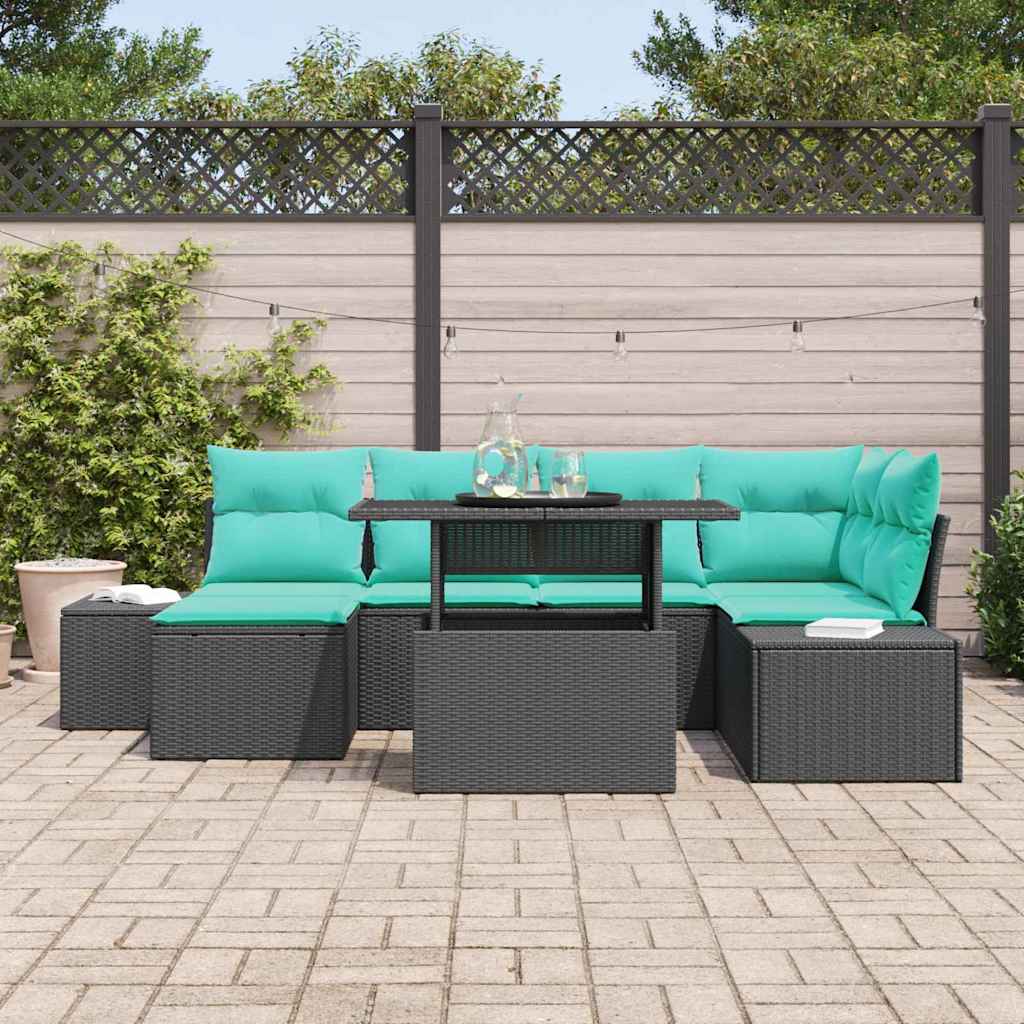 Set Divano da Giardino 7 pz Nero e Blu polyrattan | homemem39