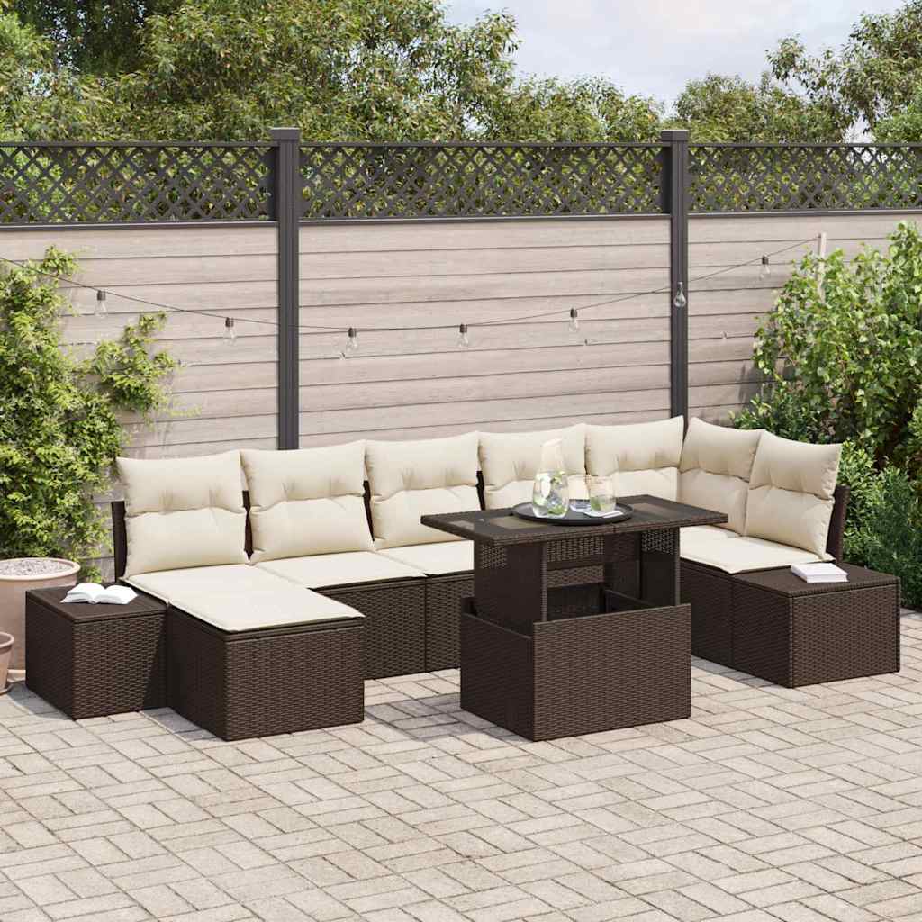 Set Divano da Giardino con cuscino 8 pcs Marrone e crema | homemem39