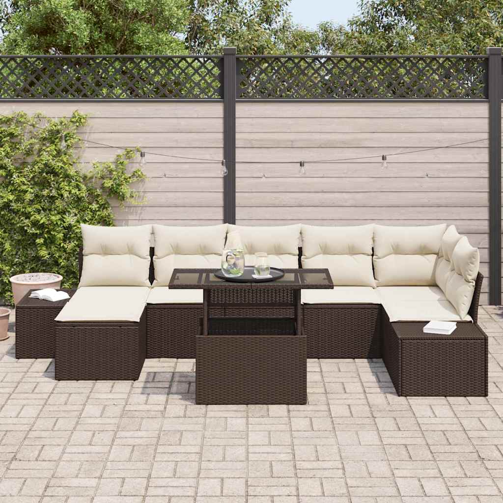 Set Divano da Giardino con cuscino 8 pcs Marrone e crema | homemem39