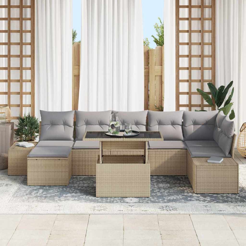 Set Divano da Giardino con cuscino 8 pcs beige e grigio chiaro | homemem39