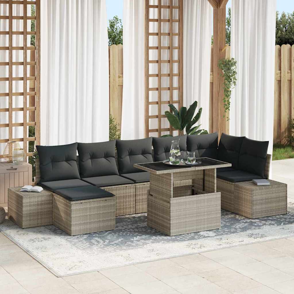 Set Divano da Giardino con cuscino 8 pcs Grigio chiaro | homemem39