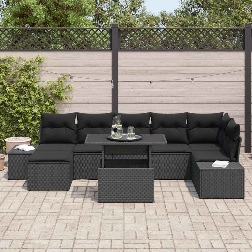 Set Divano da Giardino 8 pz Nero polyrattan