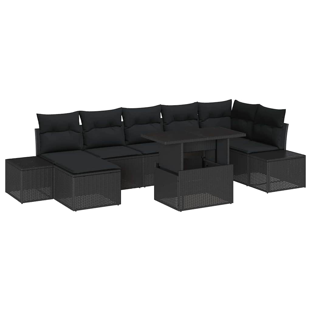 Set Divano da Giardino 8 pz Nero polyrattan
