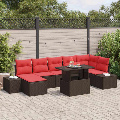Set Divano da Giardino 8 pcs Marrone e Rosso polyrattan | homemem39