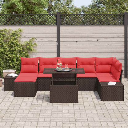 Set Divano da Giardino 8 pcs Marrone e Rosso polyrattan | homemem39