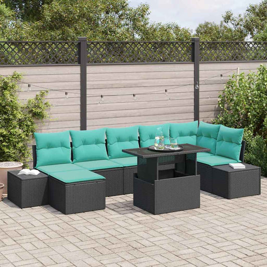 Set Divano da Giardino 8 pz Nero e Blu polyrattan | homemem39