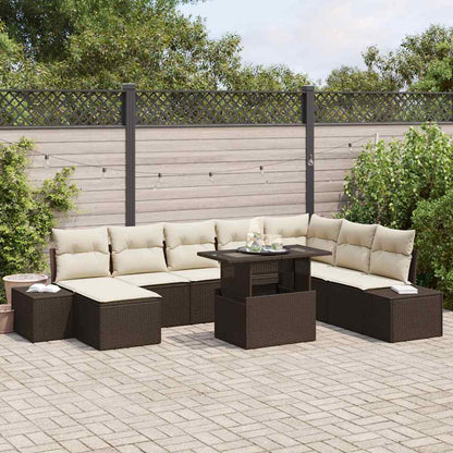 Set Divano da Giardino 9 pcs Marrone e Crema polyrattan | homemem39