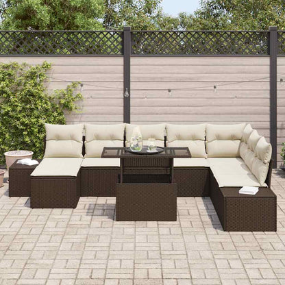 Set Divano da Giardino 9 pcs Marrone e Crema polyrattan | homemem39