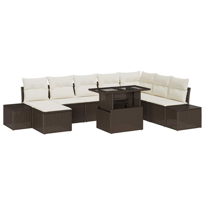 Set Divano da Giardino 9 pcs Marrone e Crema polyrattan | homemem39