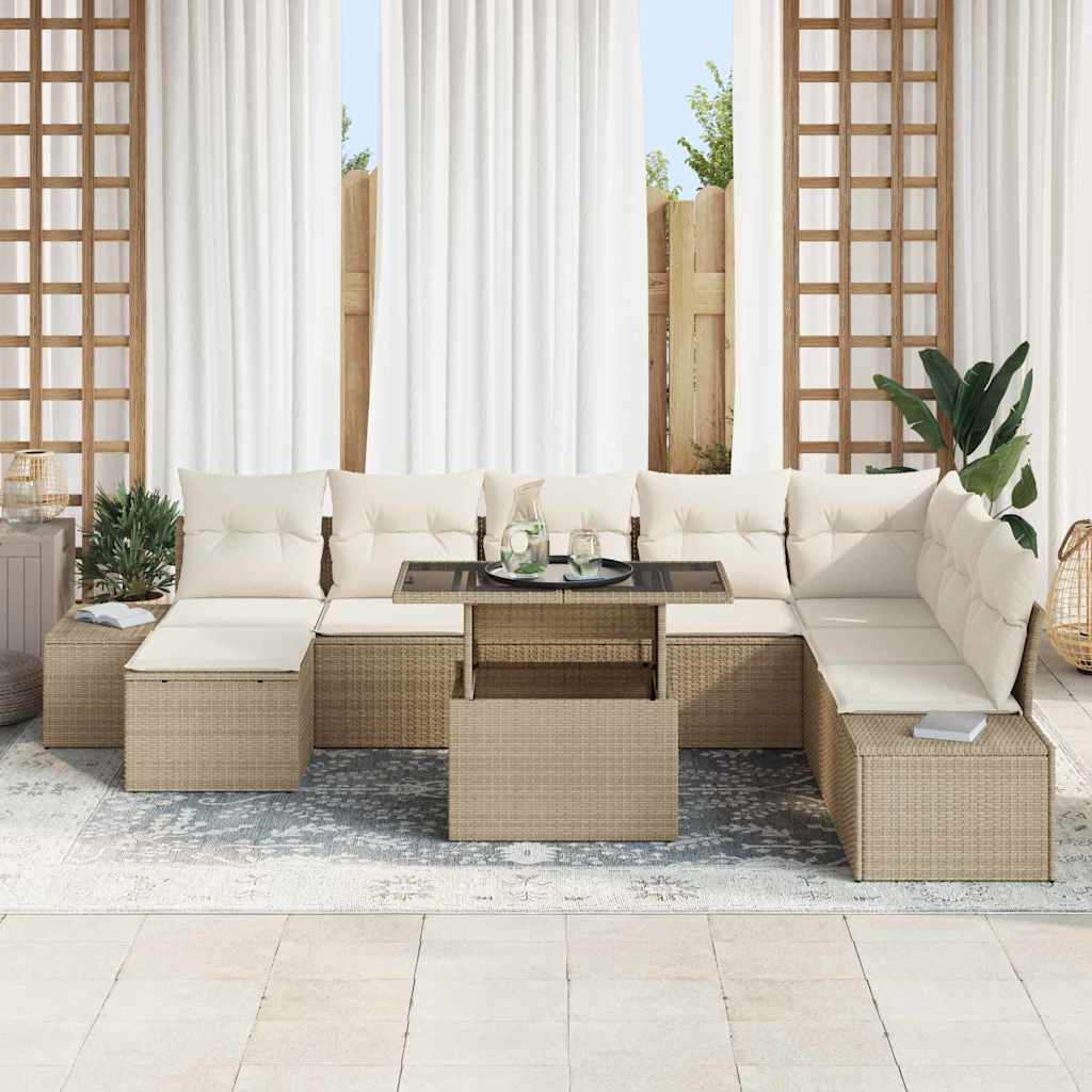 Set Divano da Giardino 9 pcs Beige e Crema polyrattan | homemem39
