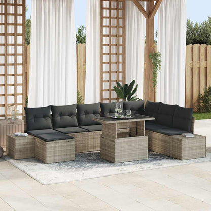 Set Divano da Giardino 9 pcs Grigio chiaro polyrattan | homemem39