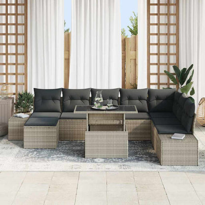 Set Divano da Giardino 9 pcs Grigio chiaro polyrattan | homemem39