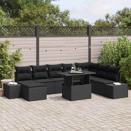 Set Divano da Giardino 9 pz Nero polyrattan