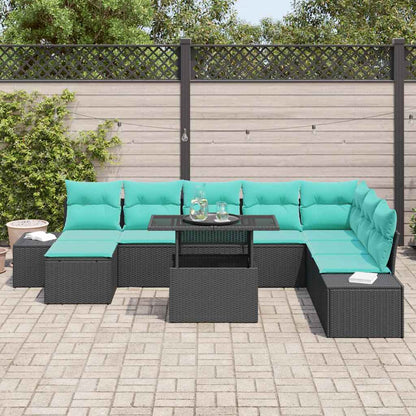 Set Divano da Giardino 9 pz Nero e Blu polyrattan | homemem39