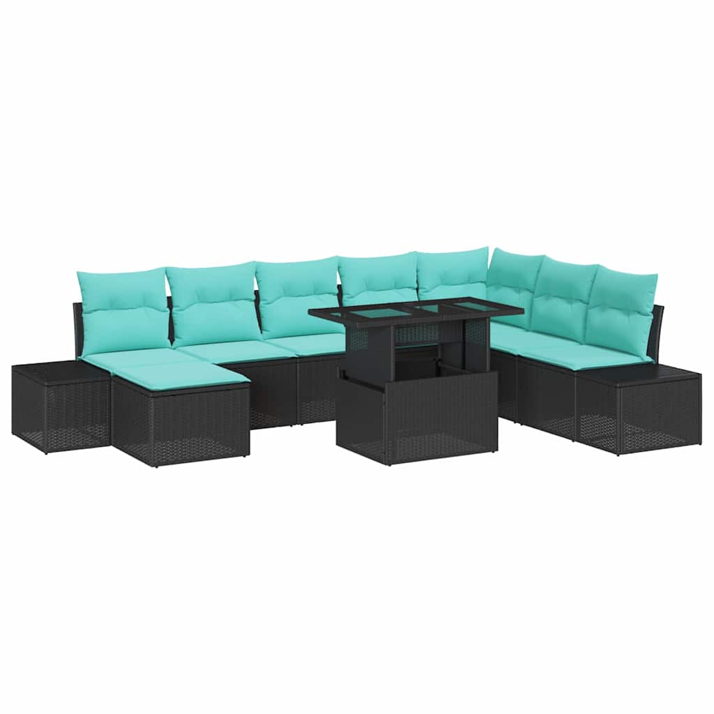 Set Divano da Giardino 9 pz Nero e Blu polyrattan | homemem39