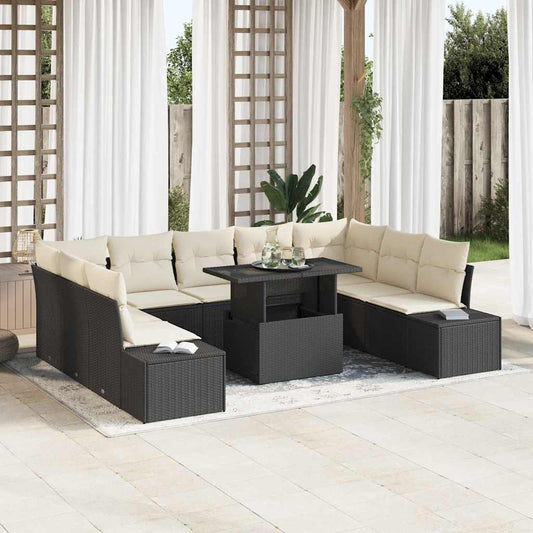 Set Divano da Giardino con cuscino 10 pcs Nero e crema