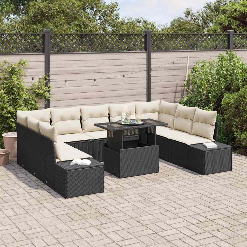 Set Divano da Giardino con cuscino 10 pcs Nero e crema | homemem39