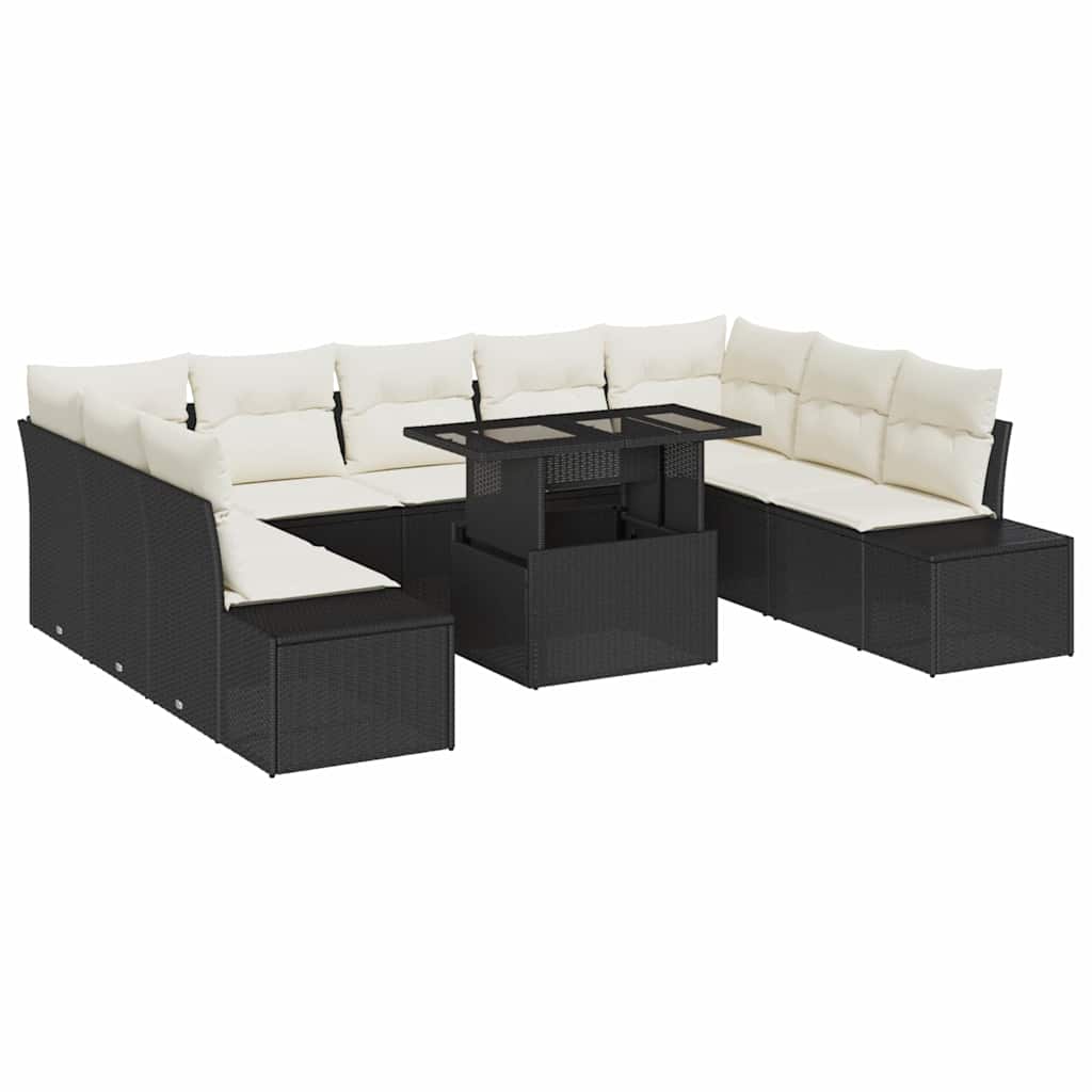 Set Divano da Giardino con cuscino 10 pcs Nero e crema | homemem39
