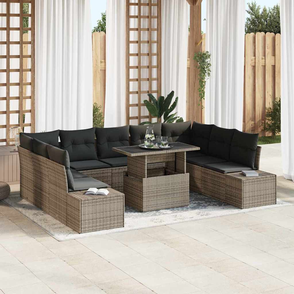 Set Divano da Giardino con cuscino 10 pcs Grigio polyrattan | homemem39