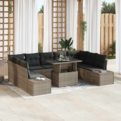 Set Divano da Giardino con cuscino 10 pcs Grigio polyrattan | homemem39
