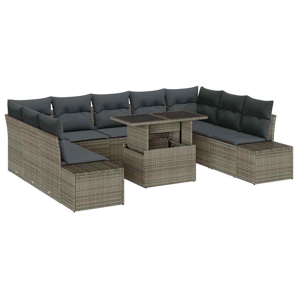 Set Divano da Giardino con cuscino 10 pcs Grigio polyrattan | homemem39