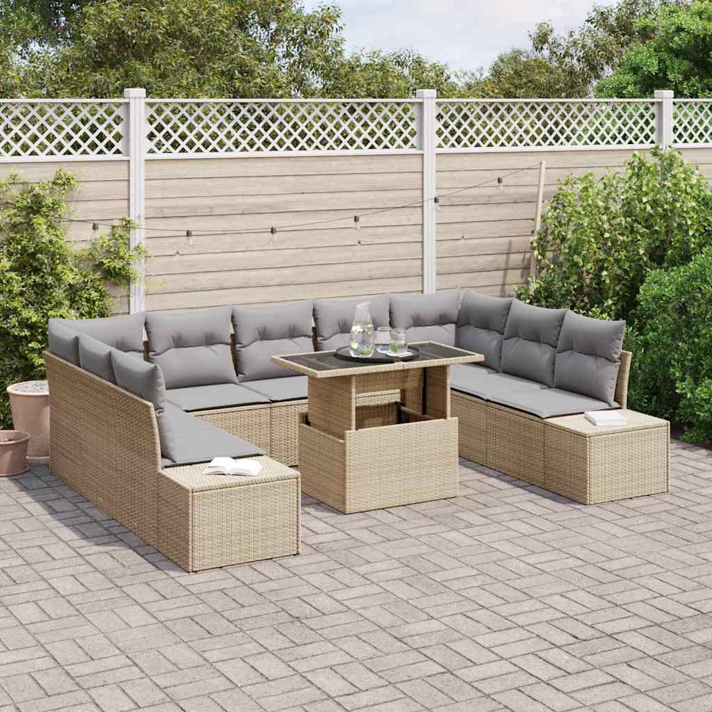Set Divano da Giardino con cuscino 10 pcs beige e grigio chiaro | homemem39